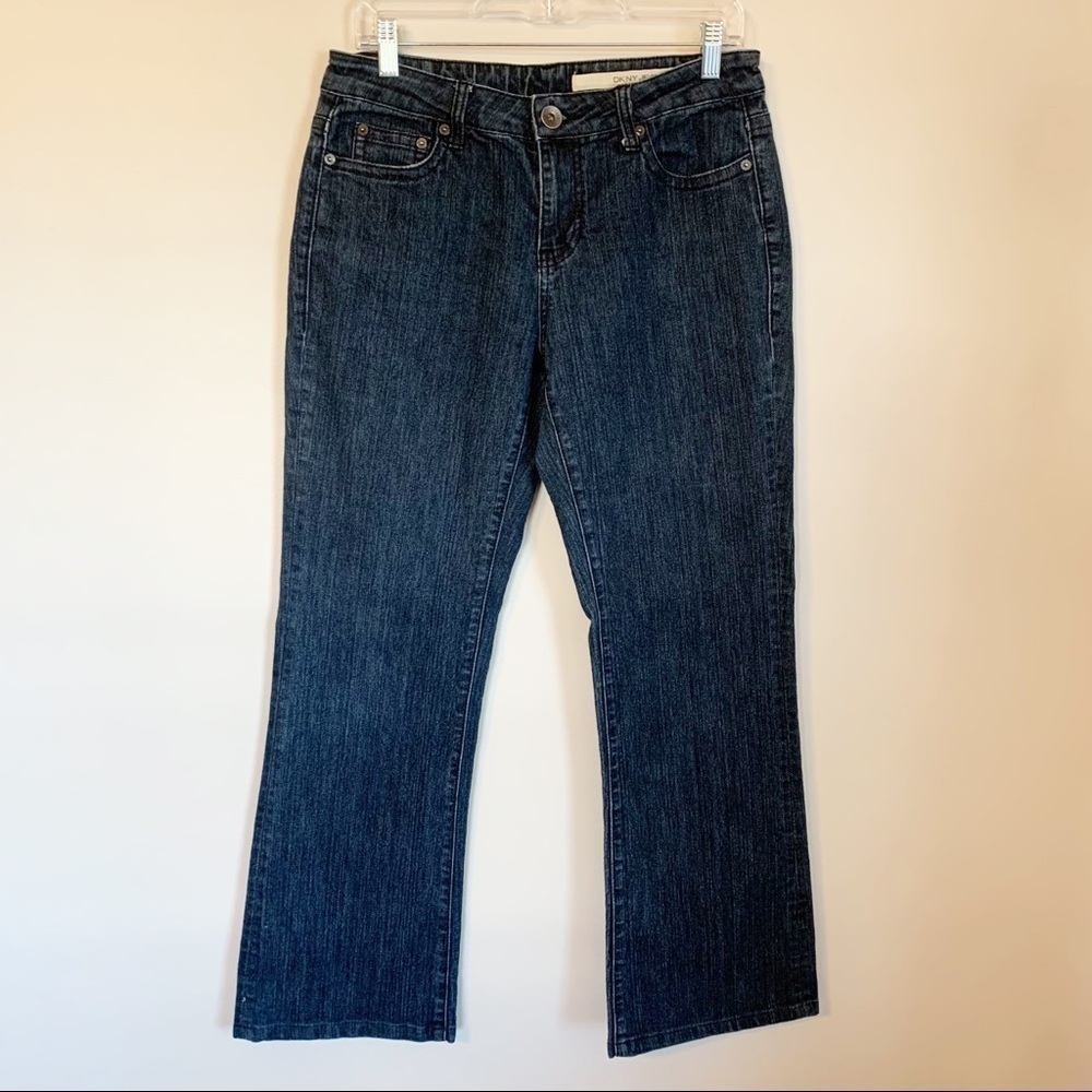 DKNY Jeans Dark Wash Mid Rise Straight Leg Denim Jeans Logo Women’s 8